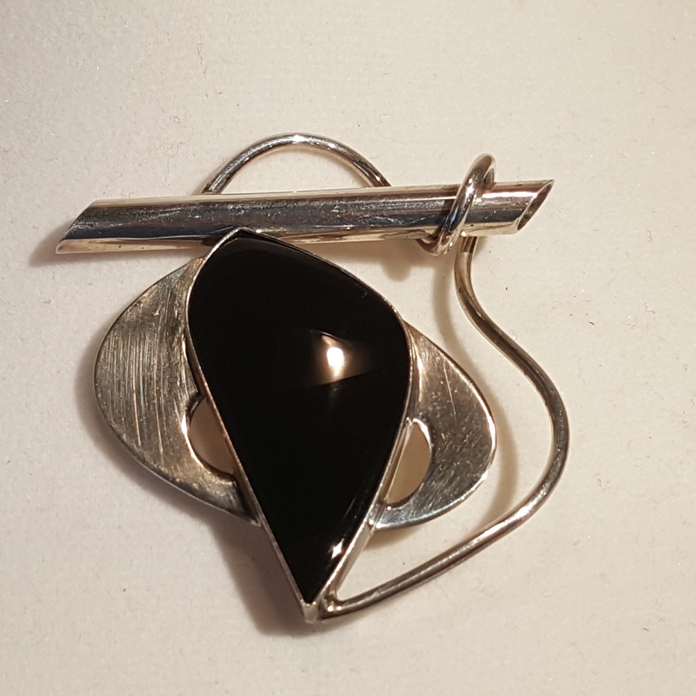 Sterling Silver Onyx Tube Slide Pendant 1.5" Local WI Artist Marked